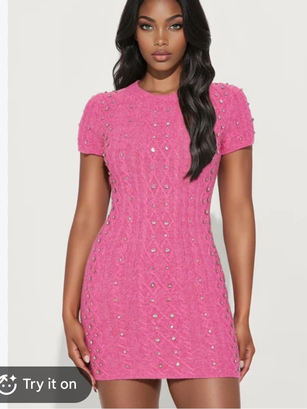 Fashion nova pink Pippa rhinestone embellished mini sweater dress s